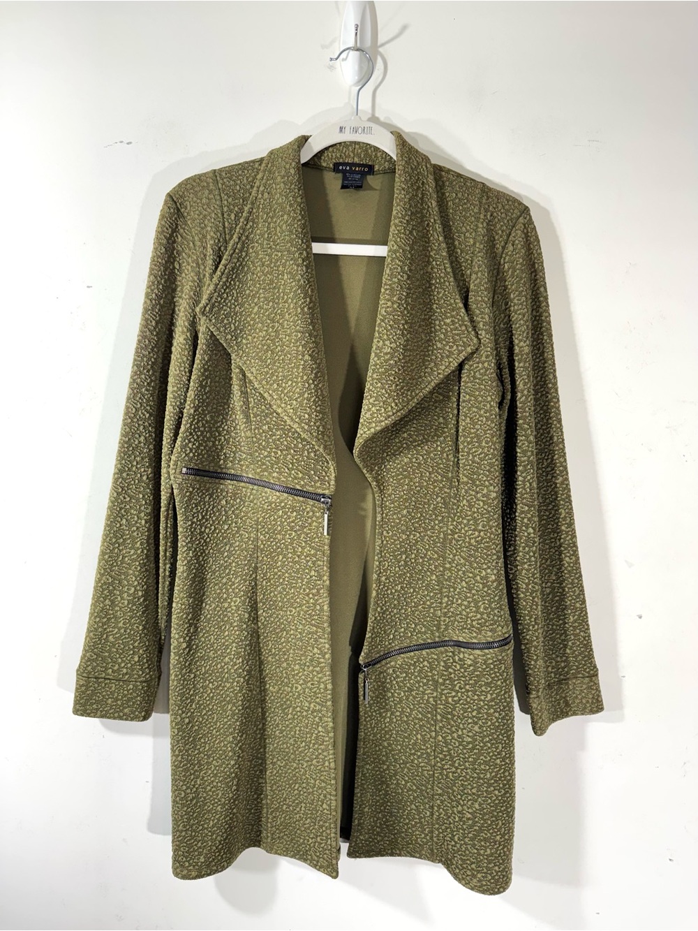 Eva Varro Barcelona Jacket Medium olive texture zipper accents edgy office - Picture 3 of 10